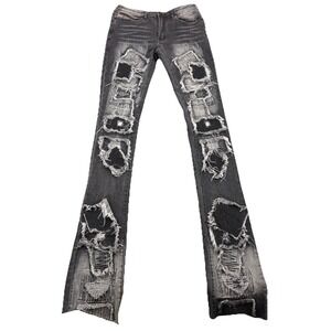 Rockstar Original Jeans Men 32 Black Denim Super Stacked Flare Distressed RSM225